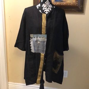 🇨🇦Saniya Khan Bohemian Handpainted Linen 3/4 sleeve open jacket with pockets